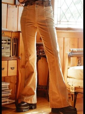 High-Rise Corduroy Flare Pants in Tan